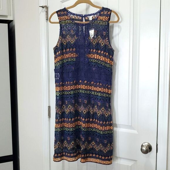 🌞Cato Sleeveless Women’s Lace, Embroidered Navy Boho Design Midi Dress, 14 NWT - Picture 1 of 8